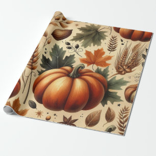Papel De Regalo Calabaza Cute Acuarela Caída y Acción de Gracias d