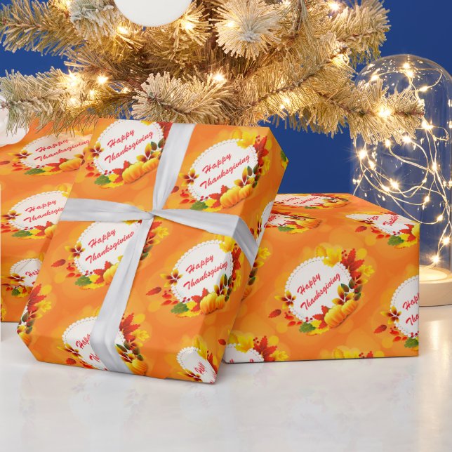 Papel De Regalo Calabaza de Acción de Gracias Feliz de Oro (Vacaciones)