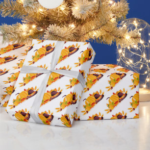 Papel De Regalo Calabaza de Acción de Gracias Feliz de Oro