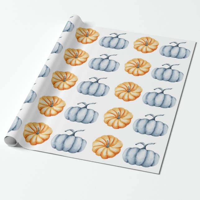 Papel De Regalo Calabaza de acción de gracias naranja de acuarela  (Desenrollado)