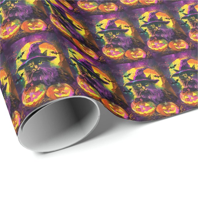 Papel De Regalo Calabaza de bruja de Gato Halloween angora turca e (Esquina del rollo)