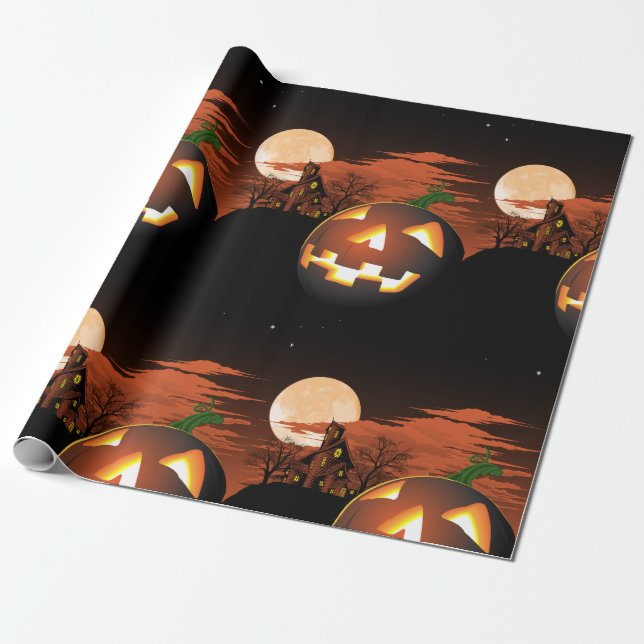 Papel De Regalo Calabaza de Halloween brillante (Desenrollado)