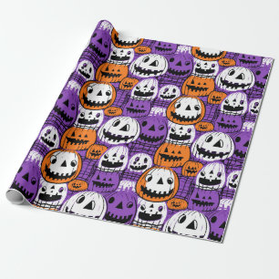 Papel De Regalo Calabaza de Halloween - Morado, Naranja, Blanco