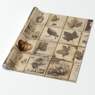 Papel De Regalo Calabaza de hoja de arce cosecha antigua sepia