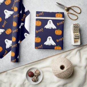 Papel De Regalo Calabaza de Jack O' Lantern con patrón de fantasma