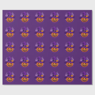 Papel De Regalo Calabaza de Linterna de Halloween con Sombrero de
