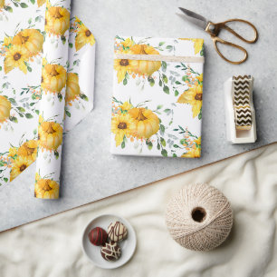 Papel De Regalo Calabaza de otoño, girasoles y vegetación