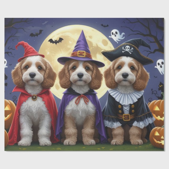 Papel De Regalo Calabaza de perro Cockapoo Halloween Gracioso (Superficie plana)