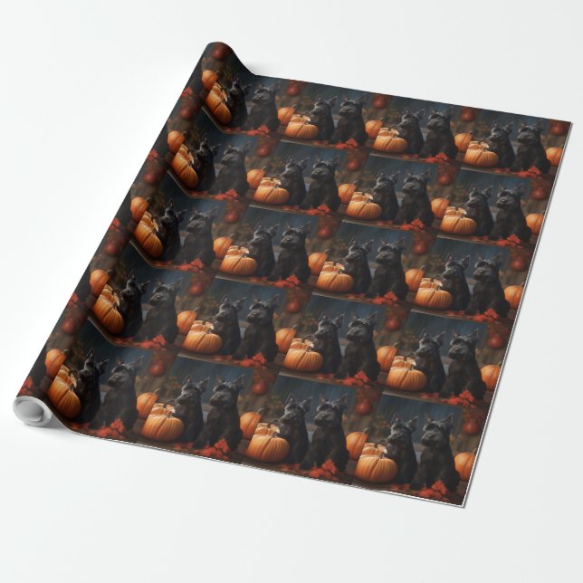 Papel De Regalo Calabaza deslumbrante de Otoño y Otoño Escocés (Desenrollado)