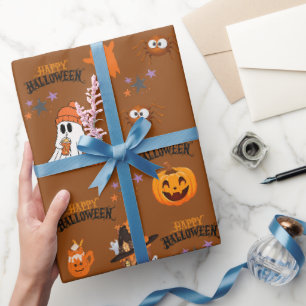 Papel De Regalo Calabaza fantasma de color marrón oxidado Happy Ha