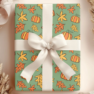 Papel De Regalo Calabaza Floral con Follaje de Otoño Vibrante