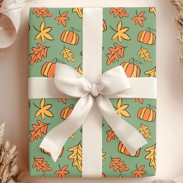 Papel De Regalo Calabaza floral de follaje de otoño vibrante (Subido por el creador)
