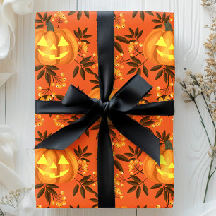 Papel De Regalo Calabaza Floral Jack O'Lantern Patrón