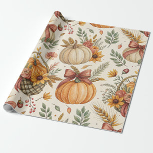 Papel De Regalo Calabaza Girasol Rústico de Granja en Tonos de Oto