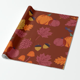 Papel De Regalo Calabaza Hojas Ilustradas Elegantes Naranja Borgoñ