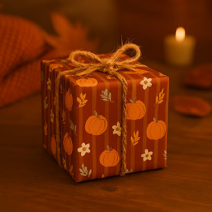 Papel De Regalo Calabaza Linda y Hojas Franja Sin Costuras de Otoñ