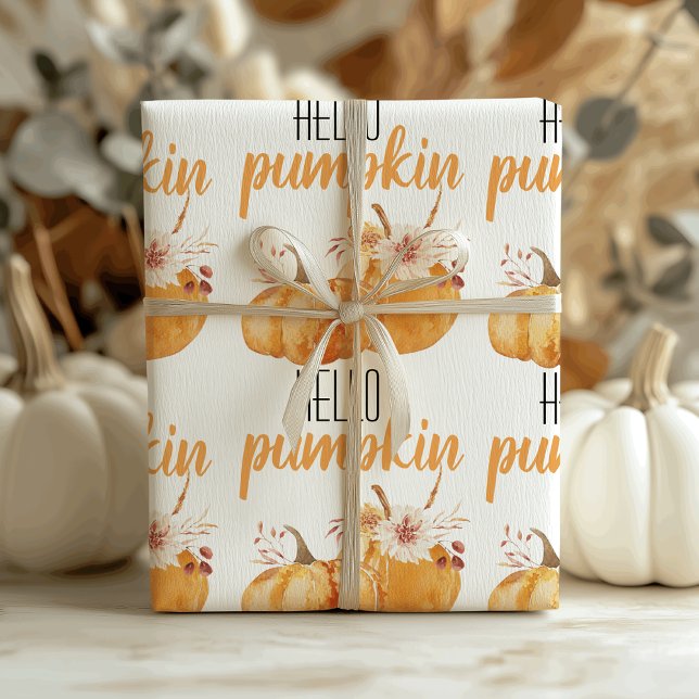 Papel De Regalo Calabaza moderna Naranja de calabaza con flores (Subido por el creador)