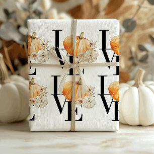 Papel De Regalo Calabaza Naranja acuarela moderna con amor