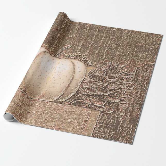 Papel De Regalo Calabaza Oro Blanco Metálico Elegante Desnudo Caíd (Desenrollado)