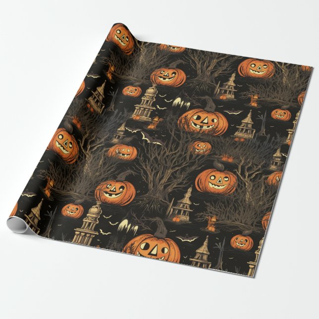 Papel De Regalo Calabaza oscura de Halloween (Desenrollado)