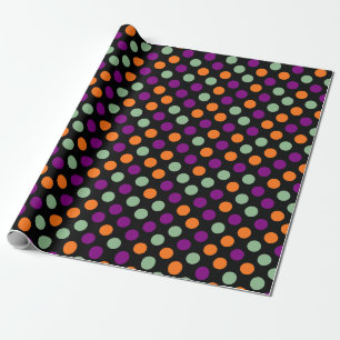Papel De Regalo Calabaza, púrpura, verde y negro con puntos de pol