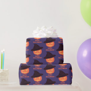 Papel De Regalo Calabaza retro Naranja Feliz Halloween