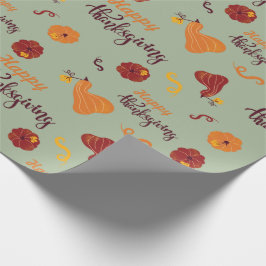 Papel De Regalo Calabaza roja y Naranja Feliz Día de Acción de Gra