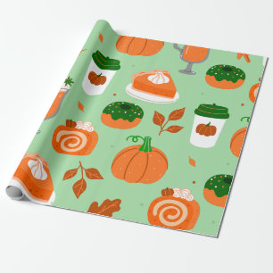 Papel De Regalo calabaza spp. café verde pastel