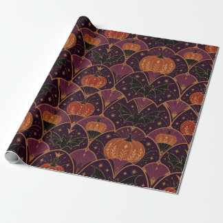 Papel De Regalo Calabaza y murciélago góticos de Halloween en dama