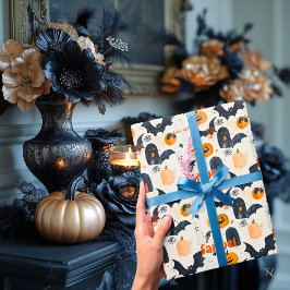 Papel De Regalo Calabaza y murciélago personalizados para Hallowee