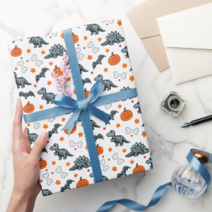 Papel De Regalo Calabaza y murciélagos de Halloween Dinosaurios