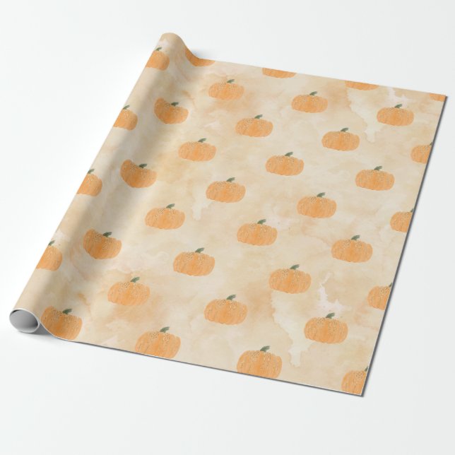 Papel De Regalo Calabazas acuarelas en el Naranja (Desenrollado)