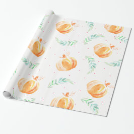 Papel De Regalo Calabazas acuarelas otoñales y laureles verdes