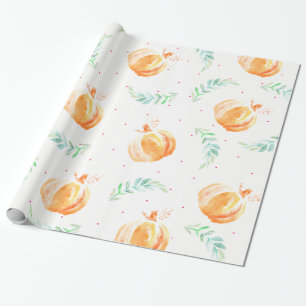 Papel De Regalo Calabazas acuarelas otoñales y laureles verdes