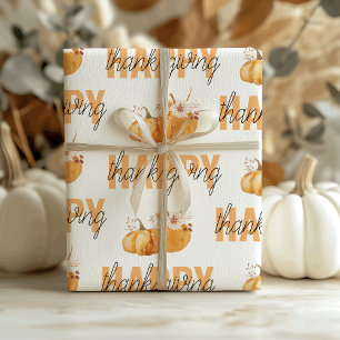 Papel De Regalo Calabazas acuarelas y Naranja Feliz Día de Acción