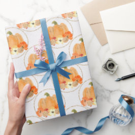 Papel De Regalo Calabazas blancas y naranjas en círculos Purpurino