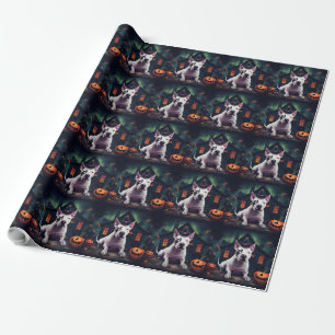 Papel De Regalo Calabazas Bull Terrier Halloween Espeluznante