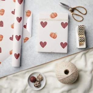 Papel De Regalo Calabazas Corazones de Borgoña Navidad (cualquier