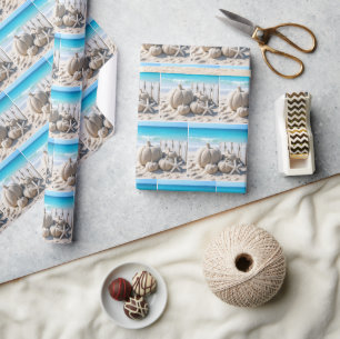 Papel De Regalo Calabazas de arena de playa y estrellas de mar