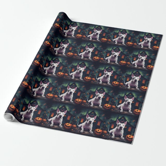 Papel De Regalo Calabazas de Bull Terrier Halloween dan miedo (Desenrollado)