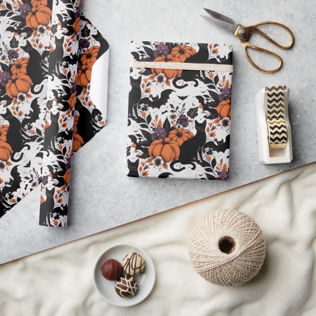 Papel De Regalo Calabazas de gato negro (Artesanía)