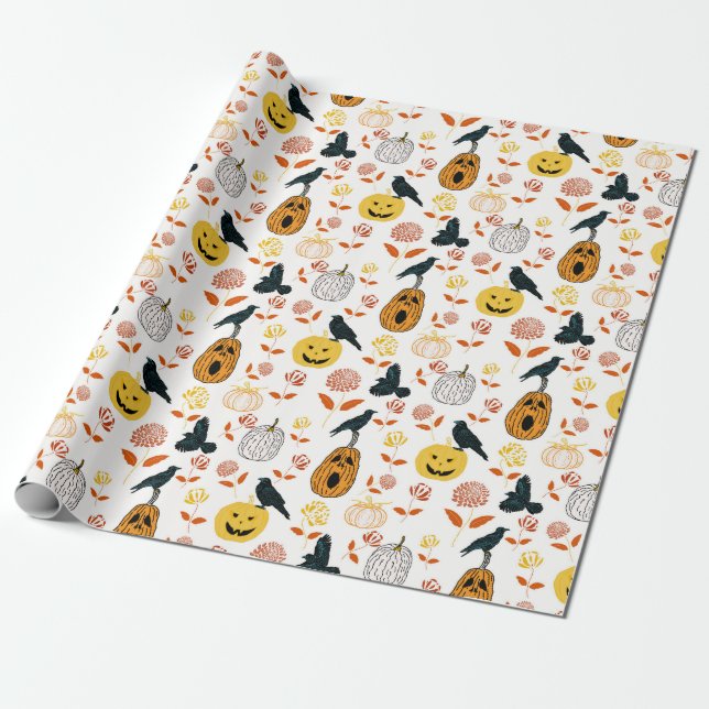 Papel De Regalo Calabazas de Halloween brillantes de otoño (Desenrollado)