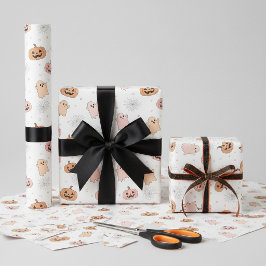 Papel De Regalo Calabazas de Halloween con fantasmas en patrón pas