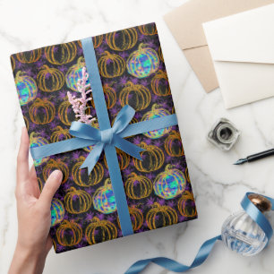 Papel De Regalo Calabazas de Halloween con purpurina falso