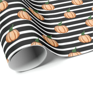 Papel De Regalo Calabazas De Halloween Con Rayas, Acción De Gracia