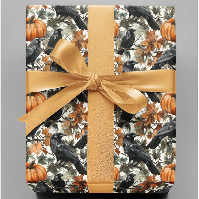 Papel De Regalo Calabazas de Halloween de Cuervo Acuarela Otoño (Subido por el creador)