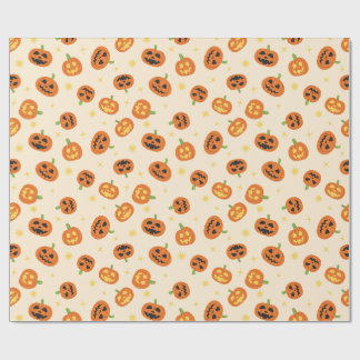 Papel De Regalo Calabazas de Halloween lanzadas sobre crema suave