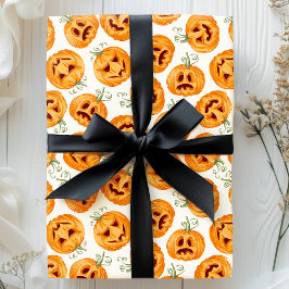Papel De Regalo Calabazas de Halloween Patrón Vintage Acuarela