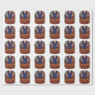 Papel De Regalo Calabazas de Halloween Pitbull Azul Hojas de Otoño