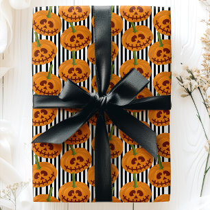 Papel De Regalo Calabazas de Halloween Rayas Jack O'Lanterns Patró